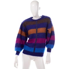 Vintage Escada Margaretha Ley Striped Mohair Sweater W Ballon Statement Sleeves