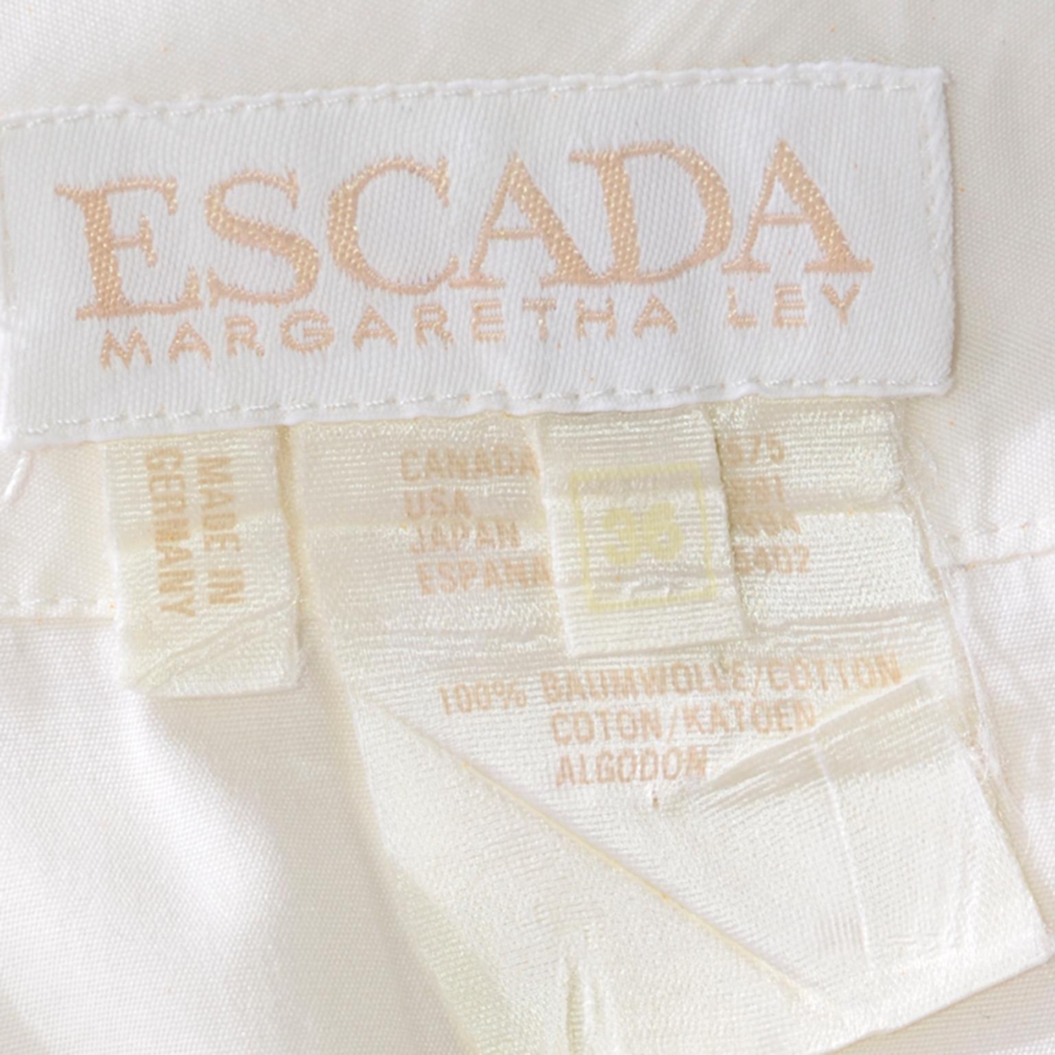 Vintage Escada Margaretha Ley White Cotton Embroidered Blouse Unique Tie Collar 5