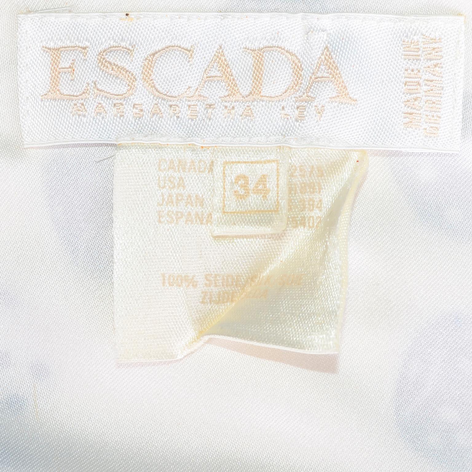 Vintage Escada Neuheit Seidenbluse mit Spitzendruck in Rot Weiß & Schwarz Größe 34 im Angebot 6