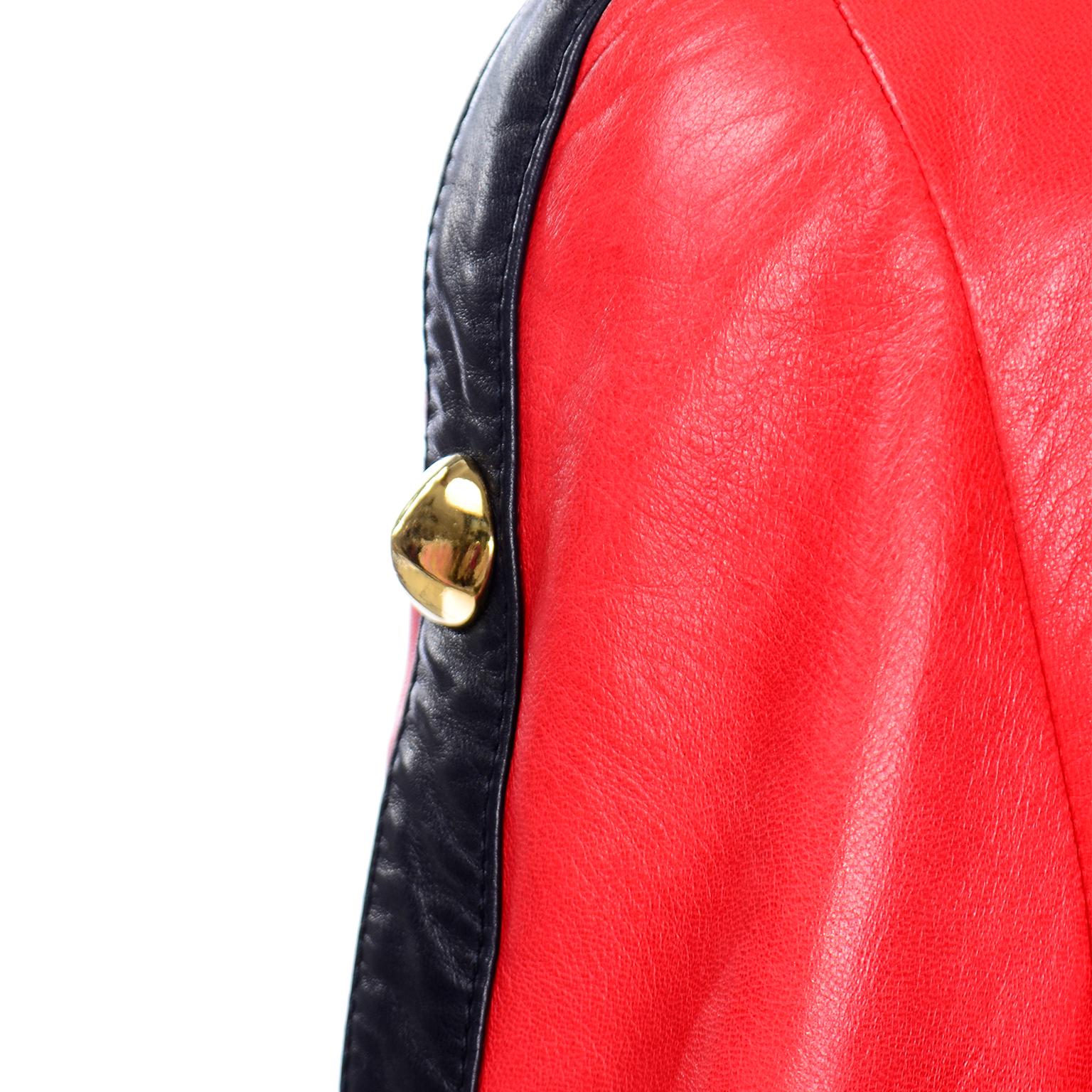 Vintage Escada Red and Black Leather Jacket With Gold Studs by Margaretha Ley 3