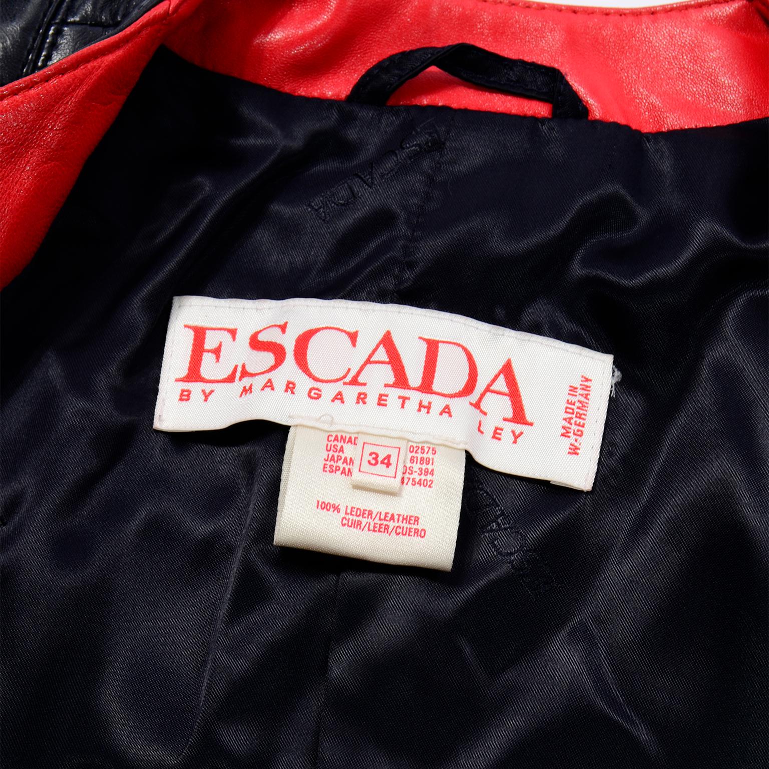 Vintage Escada Red and Black Leather Jacket With Gold Studs by Margaretha Ley 6