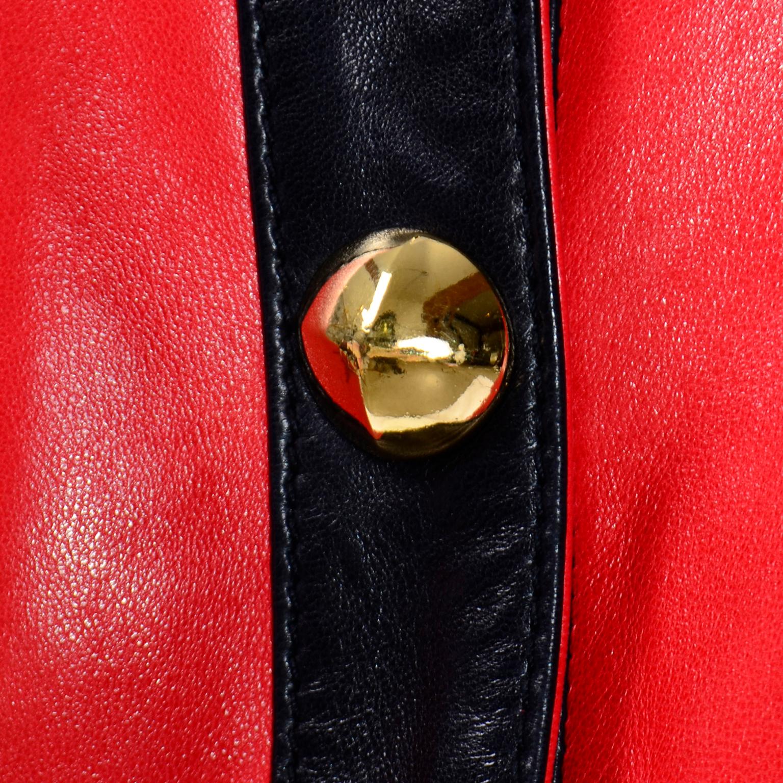 Vintage Escada Red and Black Leather Jacket With Gold Studs by Margaretha Ley 1