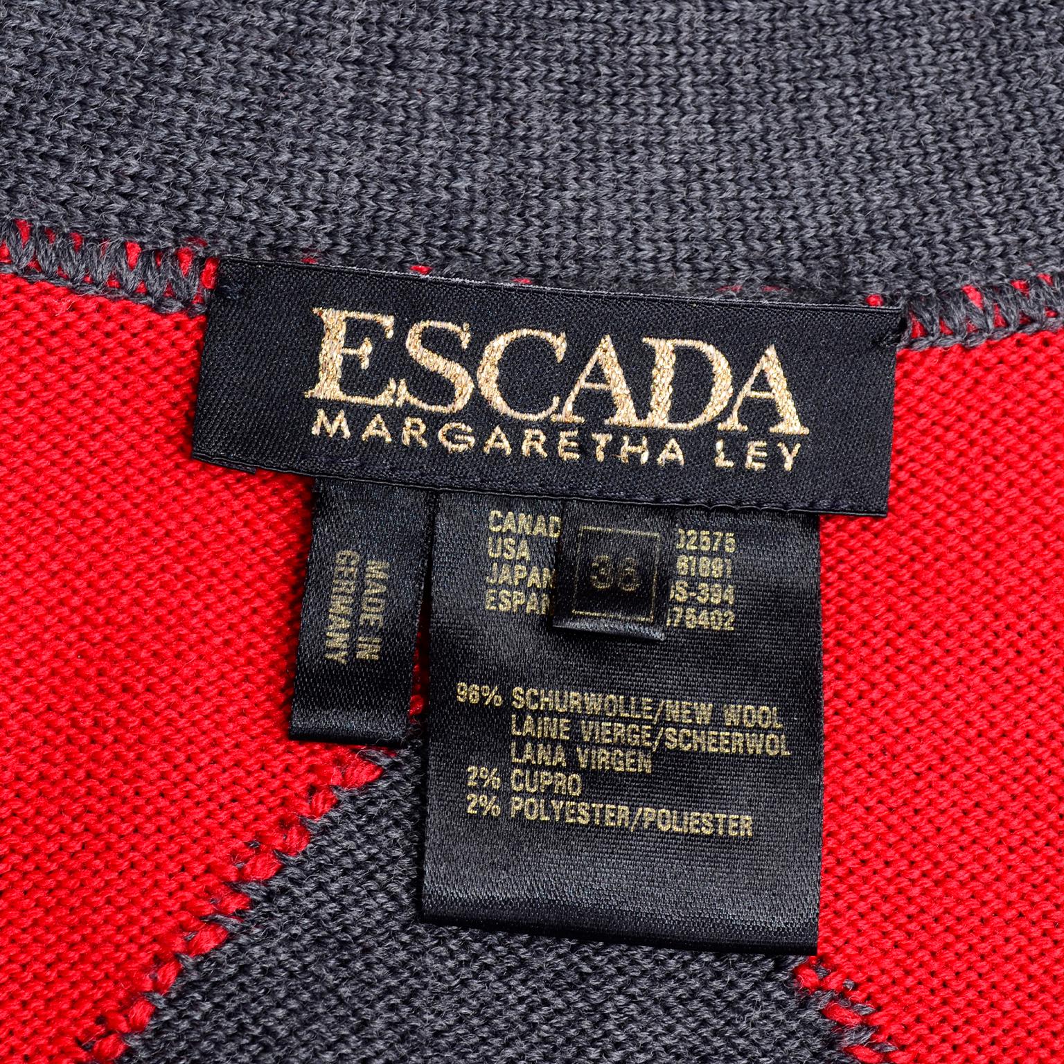 Vintage Escada Red & Black Fleur De Lis Harlequin Oversized Cardigan Sweater 3