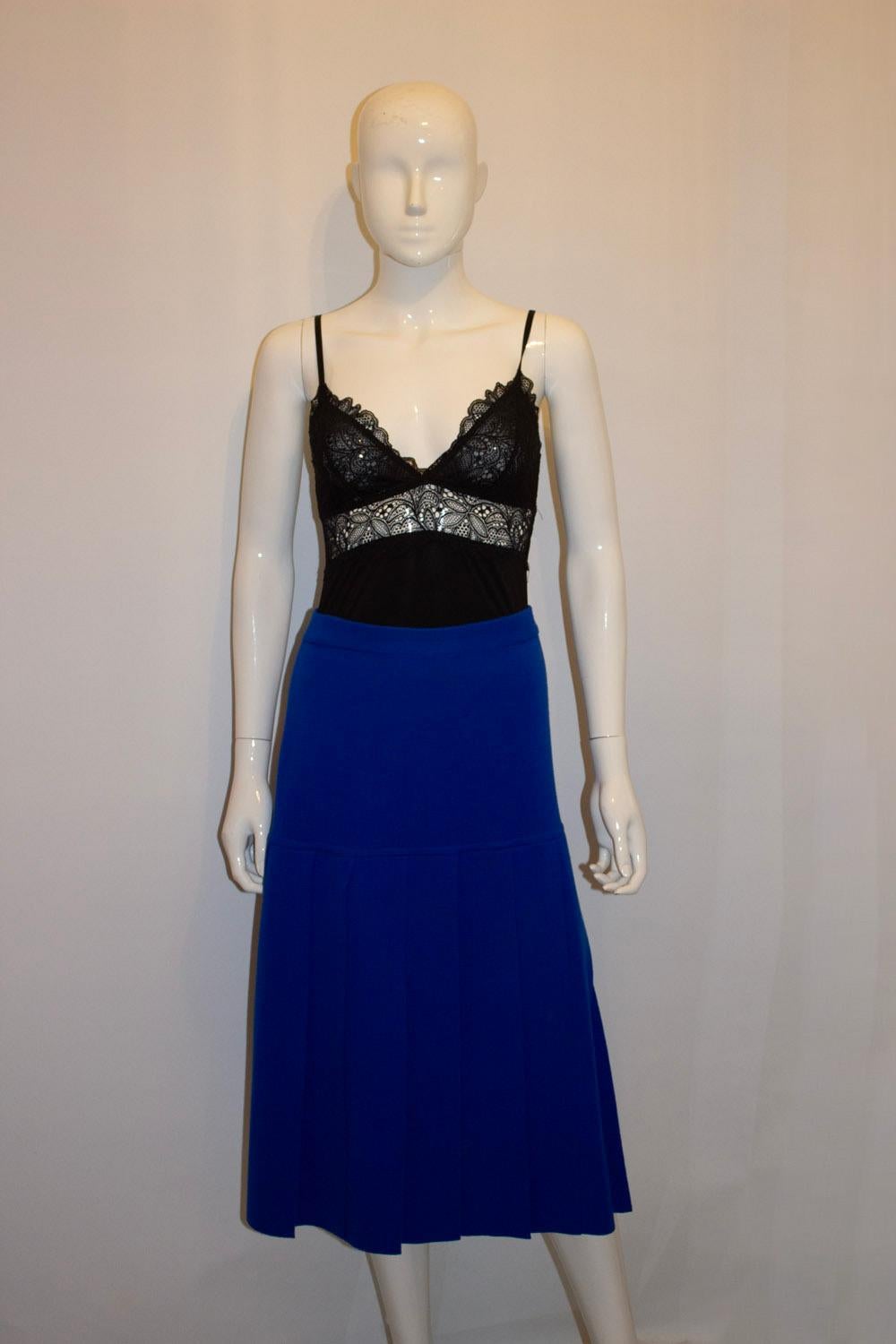 Vintage Escada Royal Blue Wool Skirt  With Panel detail For Sale 1