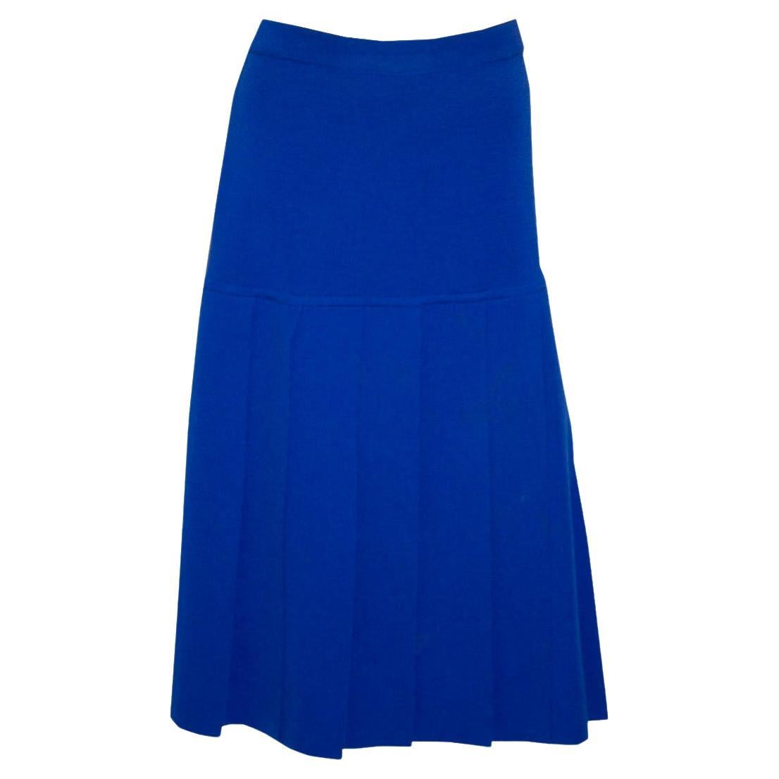 Vintage Escada Royal Blue Wool Skirt  With Panel detail For Sale