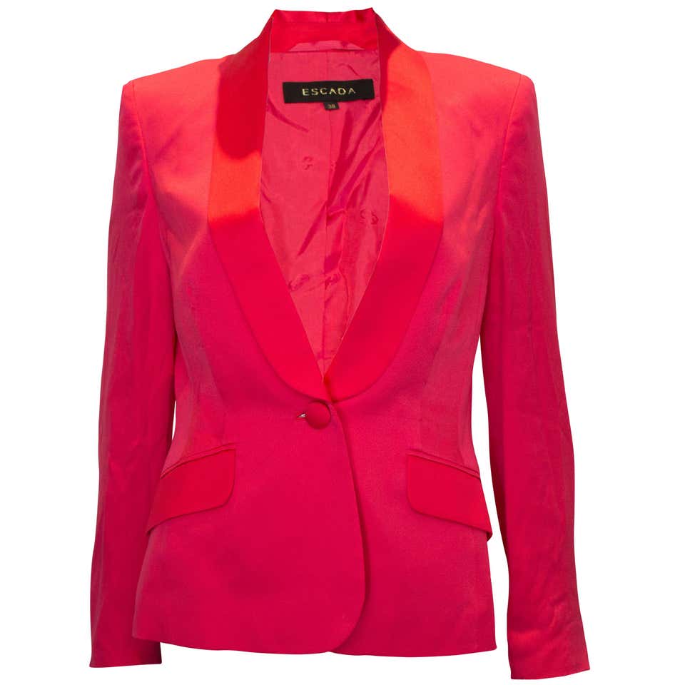 Escada Red Leather Jacket with White Leather Piping For Sale at 1stDibs