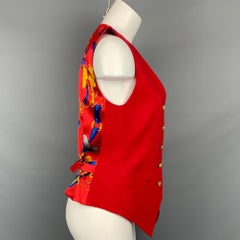 Vintage ESCADA Size 4 Red & Blue Gold Silk Equestrian Vest