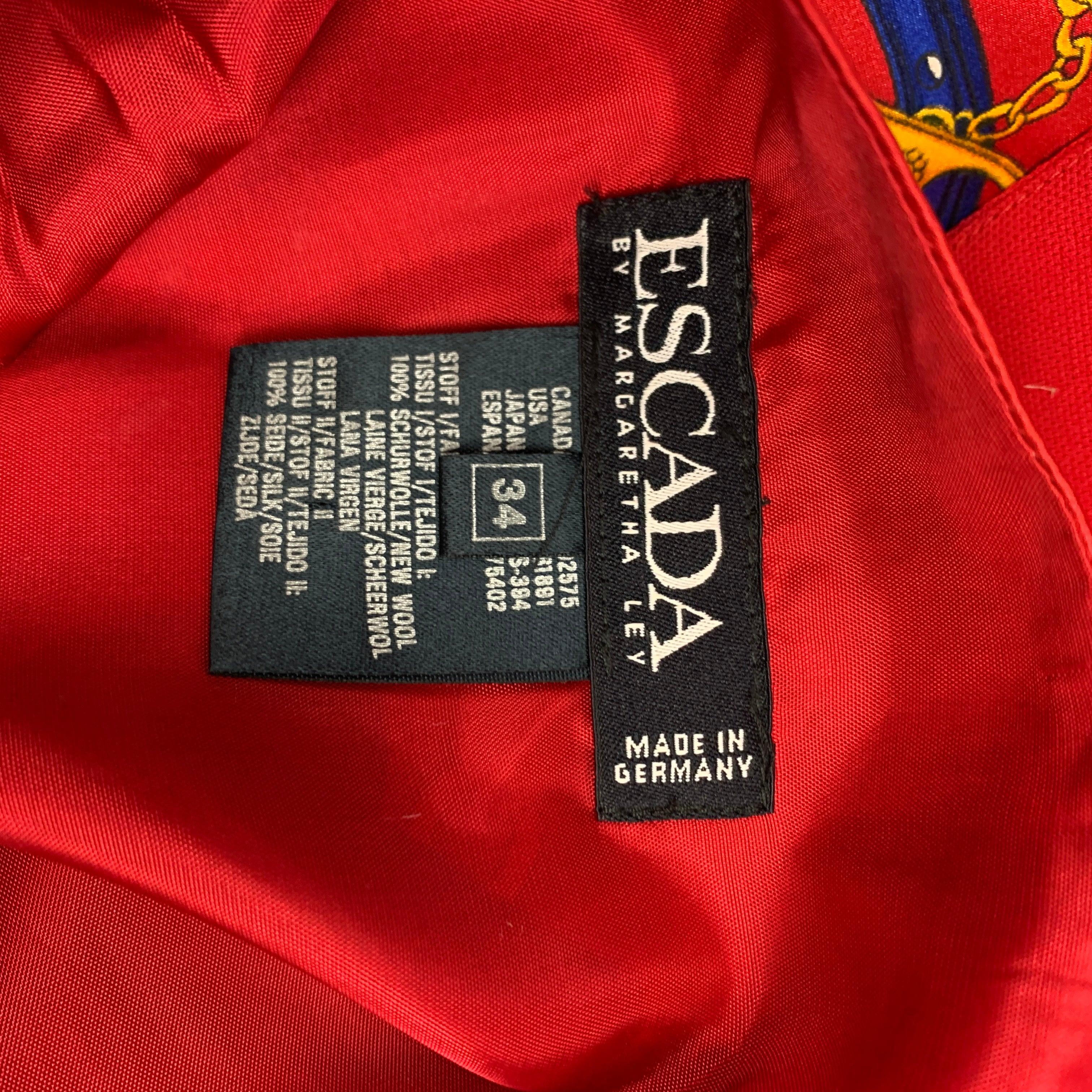 Vintage ESCADA Size 4 Red & Blue Gold Silk Equestrian Vest For Sale 2