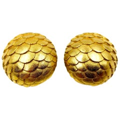 Vintage Escada Snakeskin Circular Gold-Plated Earrings, France