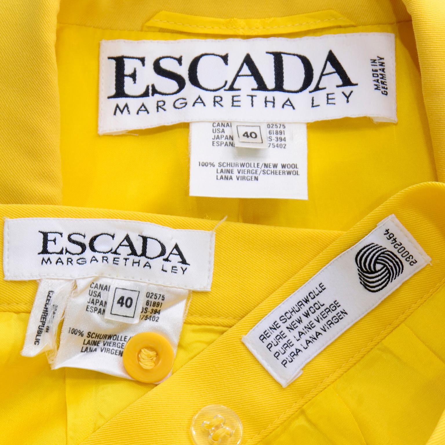 Vintage Escada Yellow Skirt and Longline Blazer Suit Margaretha Ley For Sale 6