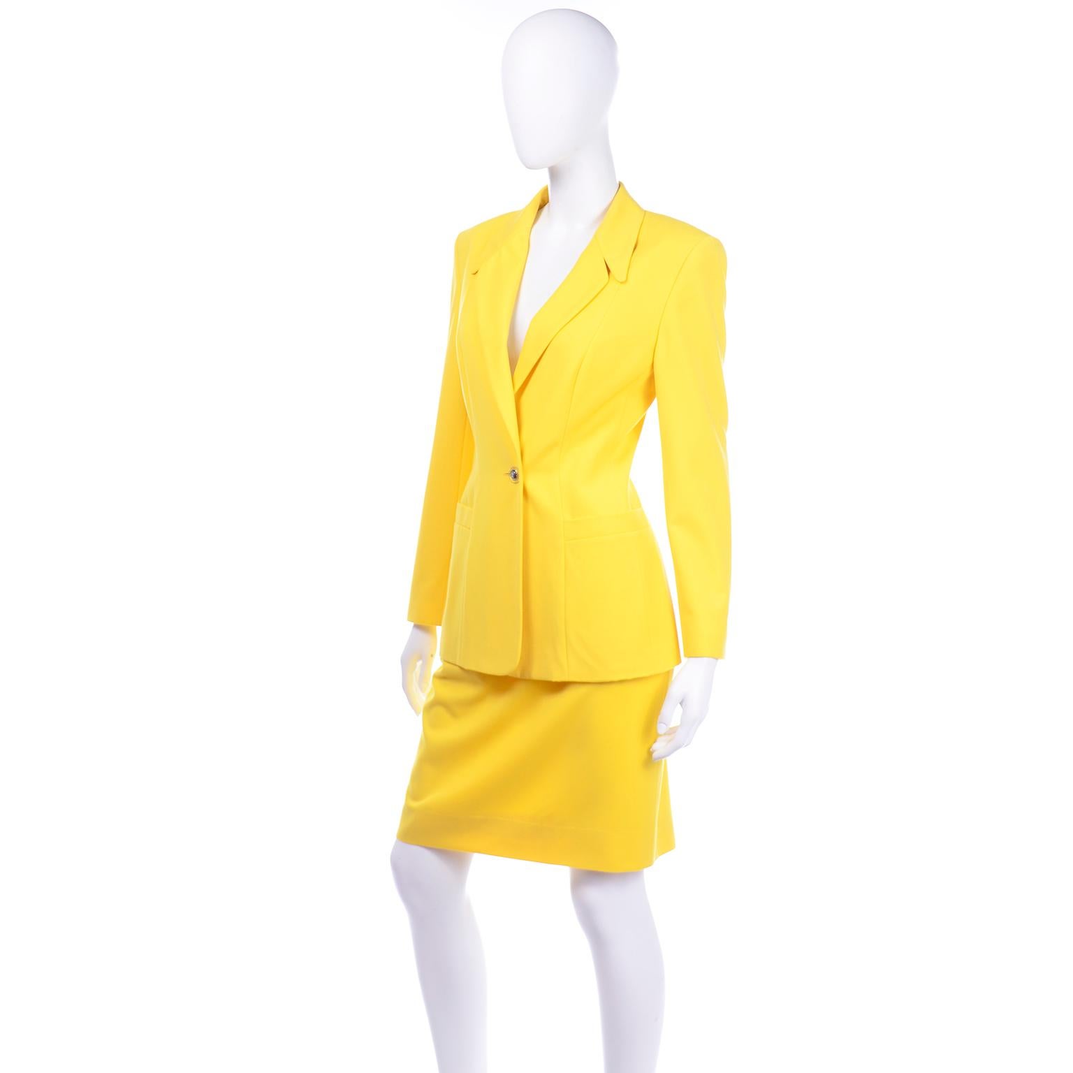 Vintage Escada Yellow Skirt and Longline Blazer Suit Margaretha Ley In Excellent Condition For Sale In Portland, OR