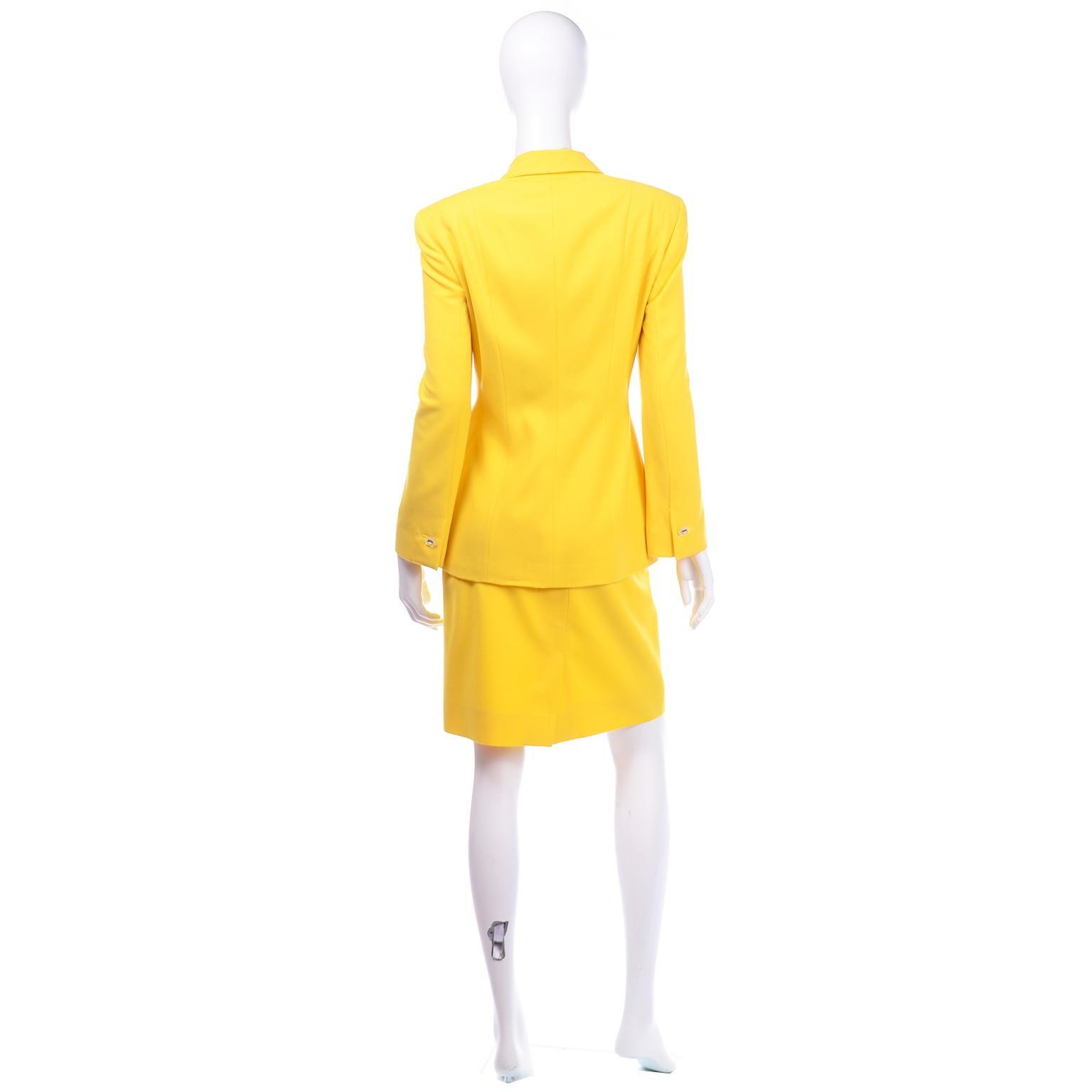 Vintage Escada Yellow Skirt and Longline Blazer Suit Margaretha Ley For Sale 1