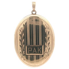 Vintage Esemco 10k Yellow Gold Etched Work Oval Shape Locket Pendant