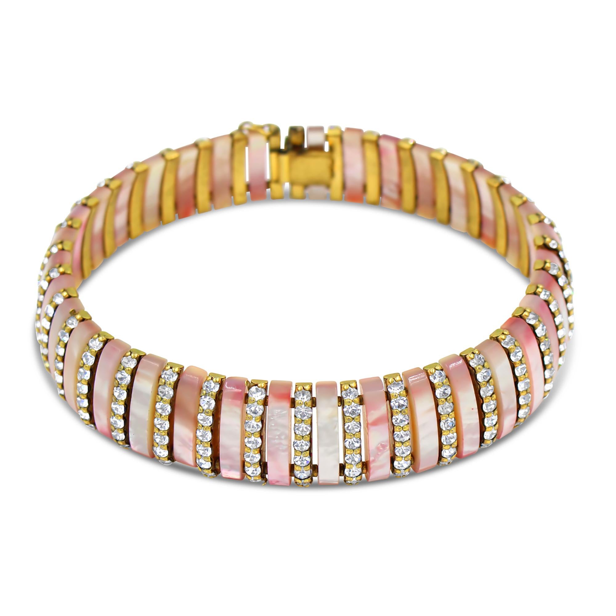 Vintage Esha Randel MOP with Diamante Bars Choker Circa 1950s.  This is a very tiny choker that is so elegant and looks like fine jewelry. The mother-of-pearl has a little hint of cream to pink when the light hits it. I have never seen another like