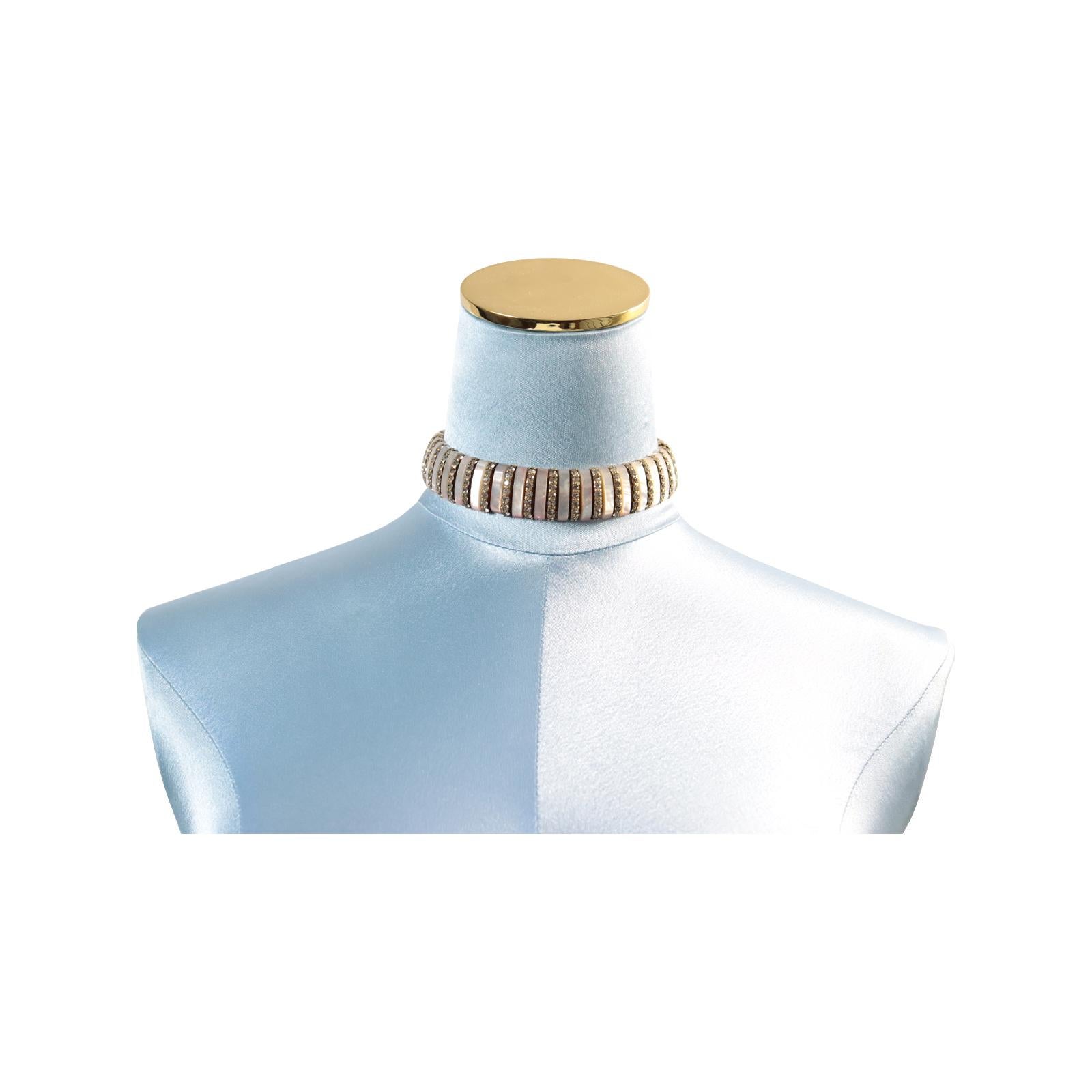 Modern Vintage Esha Randel MOP with Diamante Bars Choker Circa 1950s For Sale