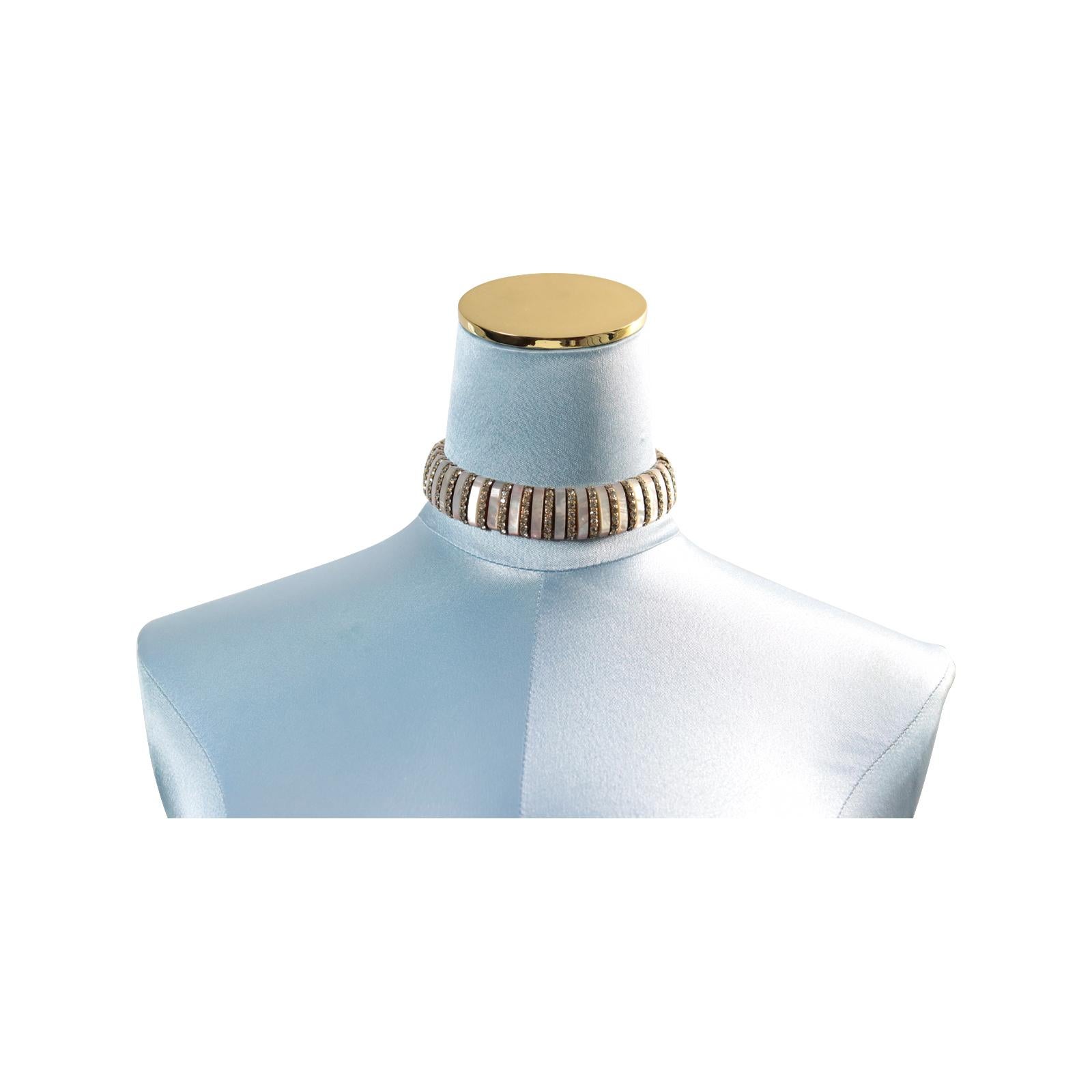 Women's or Men's Vintage Esha Randel MOP with Diamante Bars Choker Circa 1950s For Sale