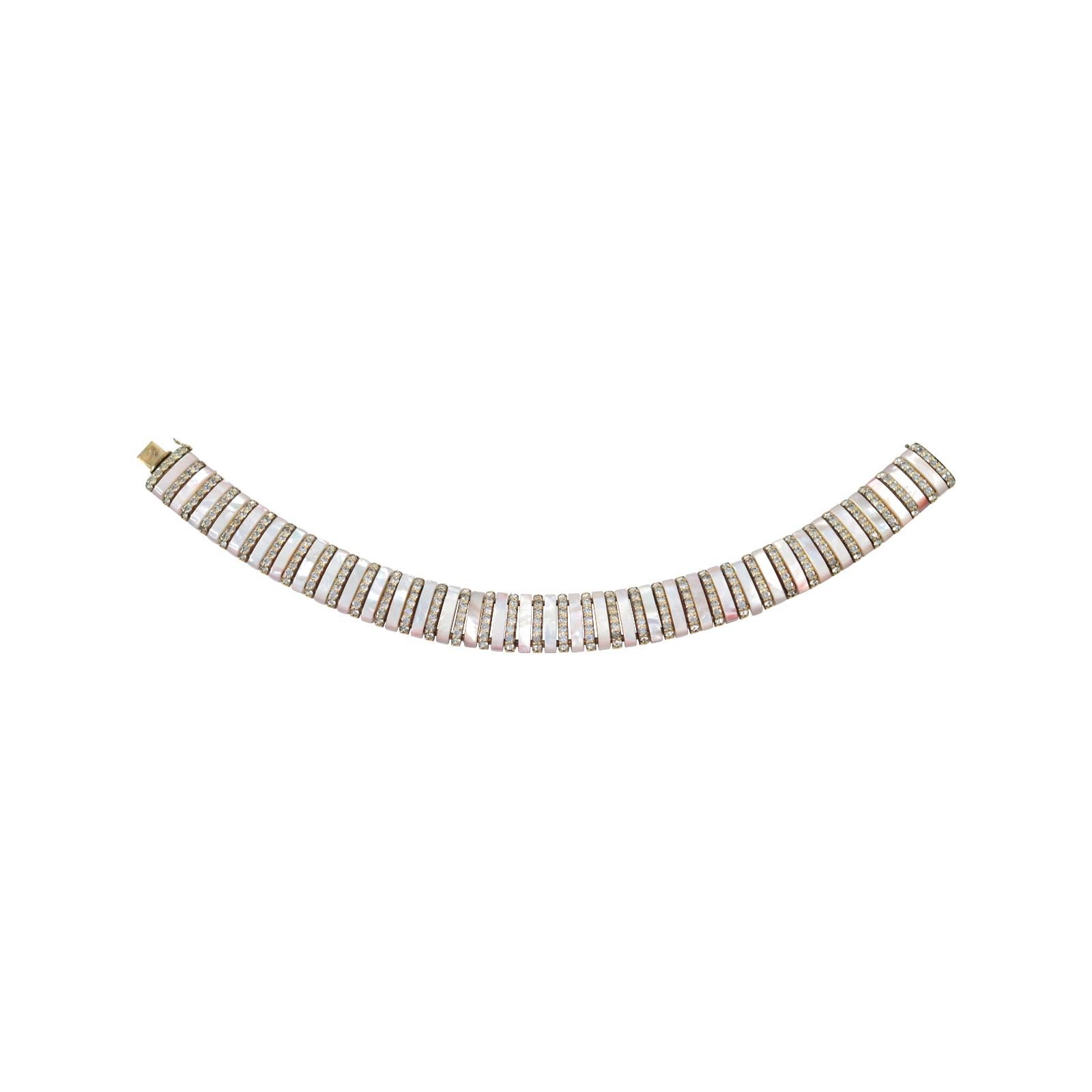 Vintage Esha Randel MOP with Diamante Bars Choker Circa 1950s For Sale 1