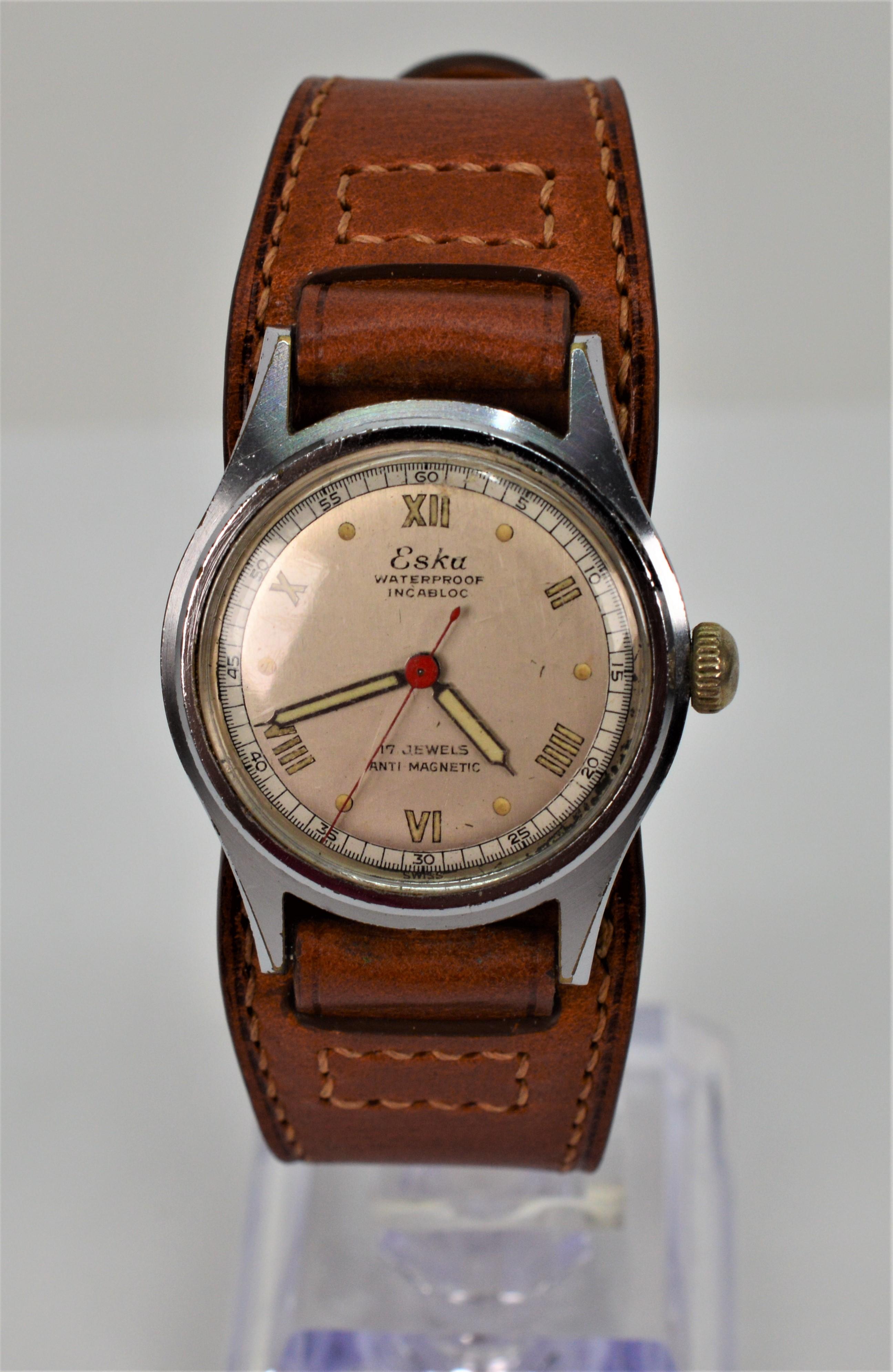 Vintage Eska Steel Military Style Men's Wrist Watch For Sale 4