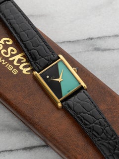 Vintage Eska Tank Gold-Plated Manual Wind Turquoise & Black Lacquered Dial 23mm