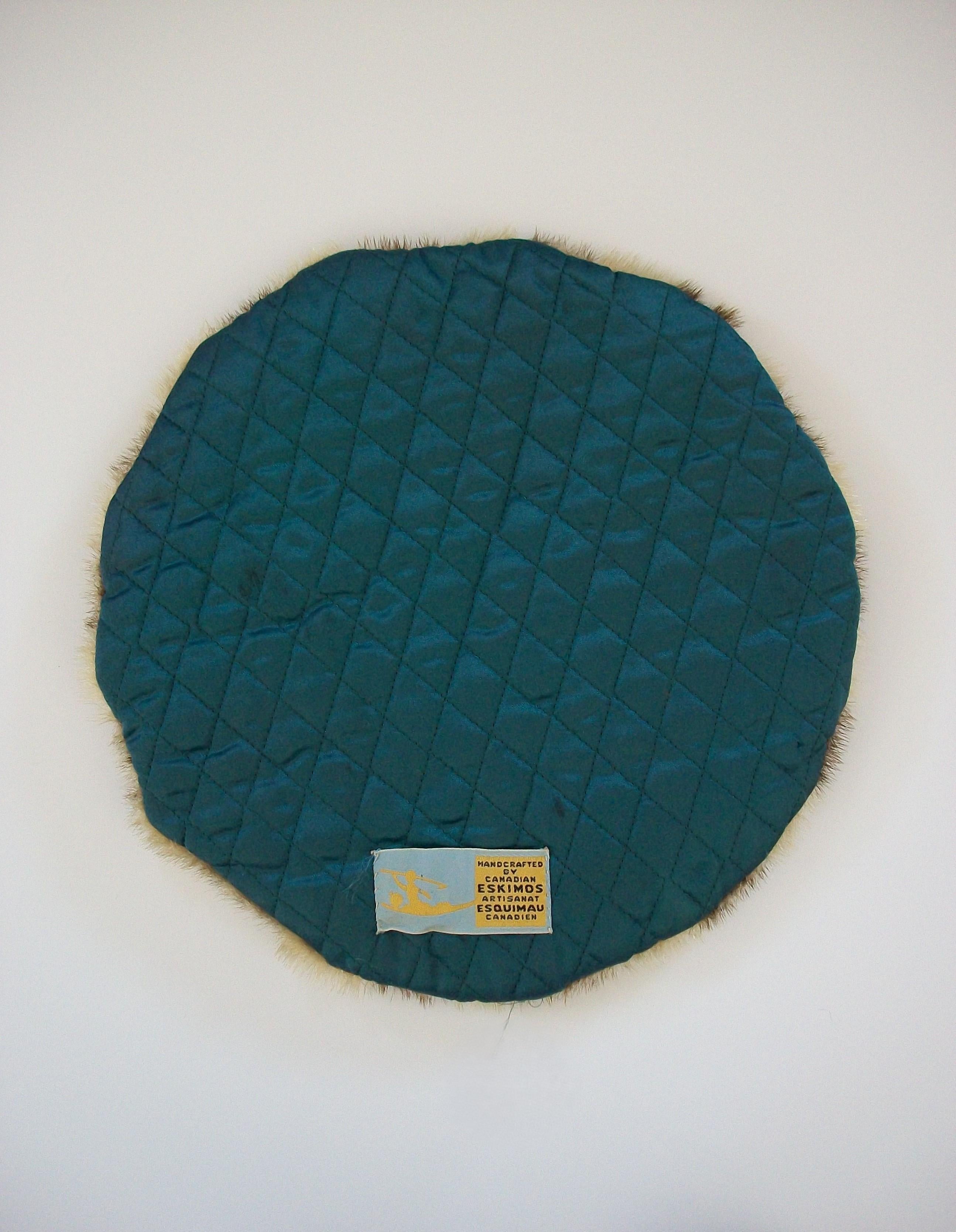 Vintage Eskimo / Inuit Fur Table Mat - Original Label - Canada - Circa 1950's In Good Condition For Sale In Chatham, ON