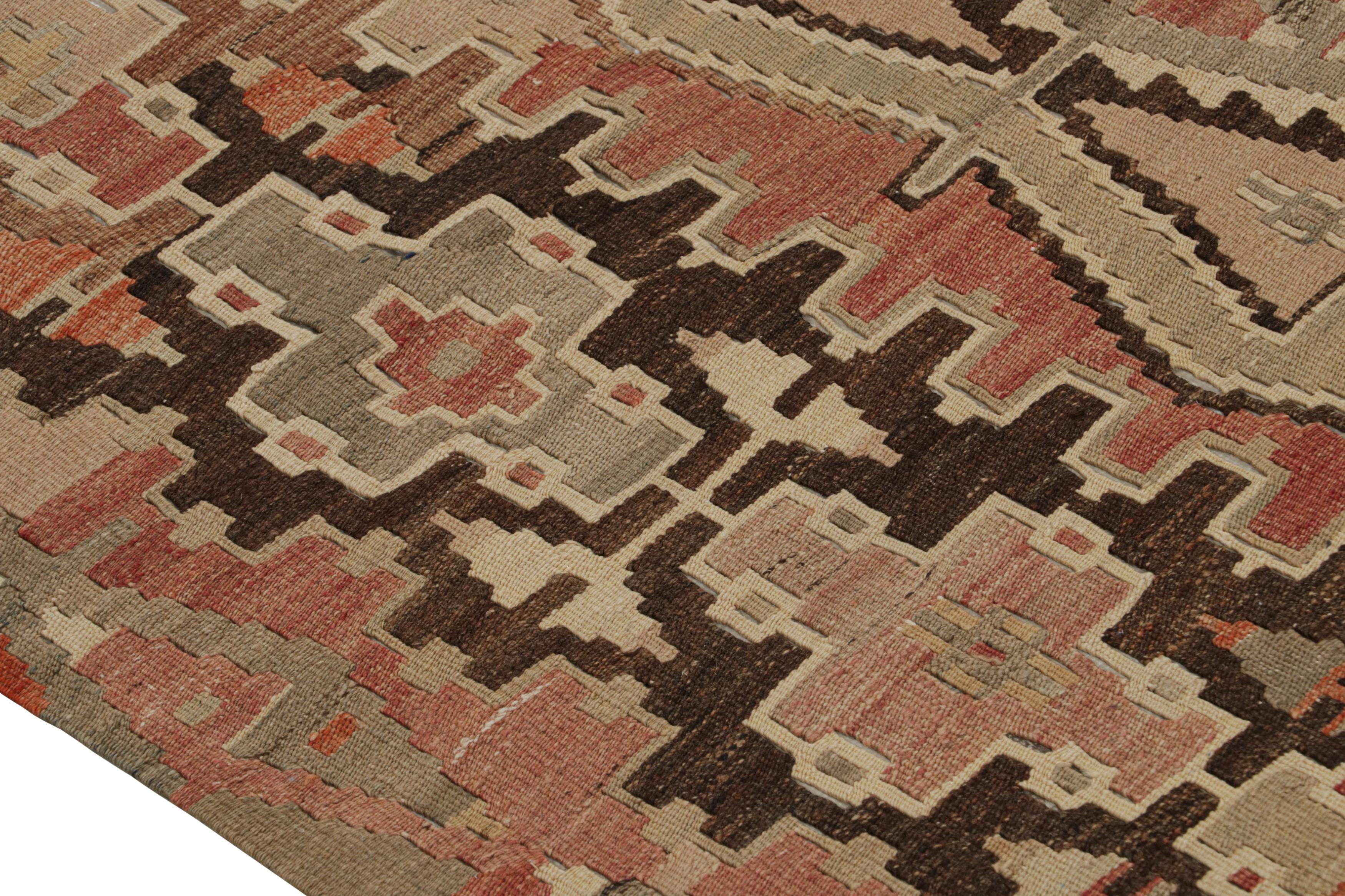 Turkish Vintage Esme Beige Blue and Red Wool Kilim Rug by Rug & Kilim For Sale