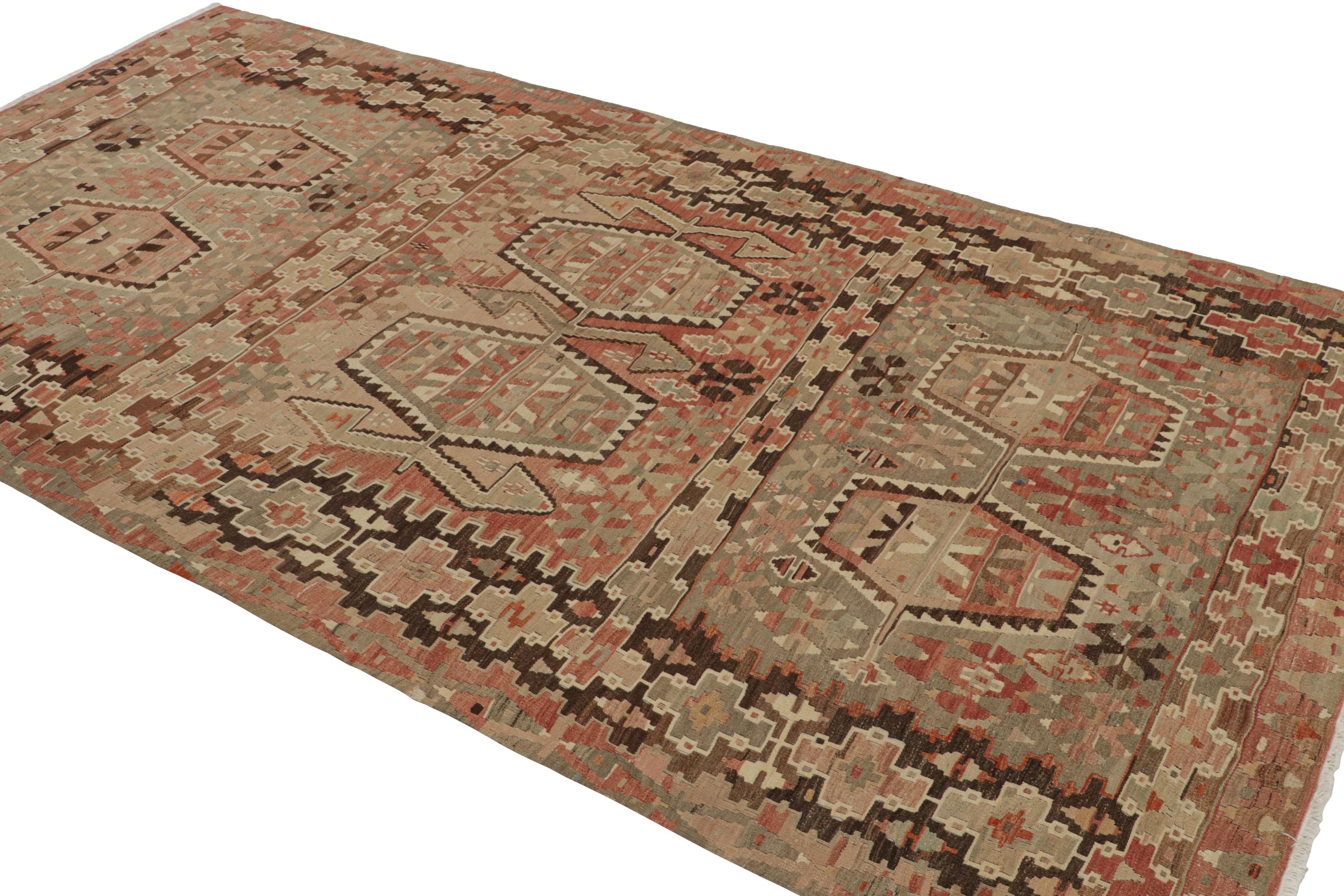 Hand-Woven Vintage Esme Beige Blue and Red Wool Kilim Rug by Rug & Kilim For Sale