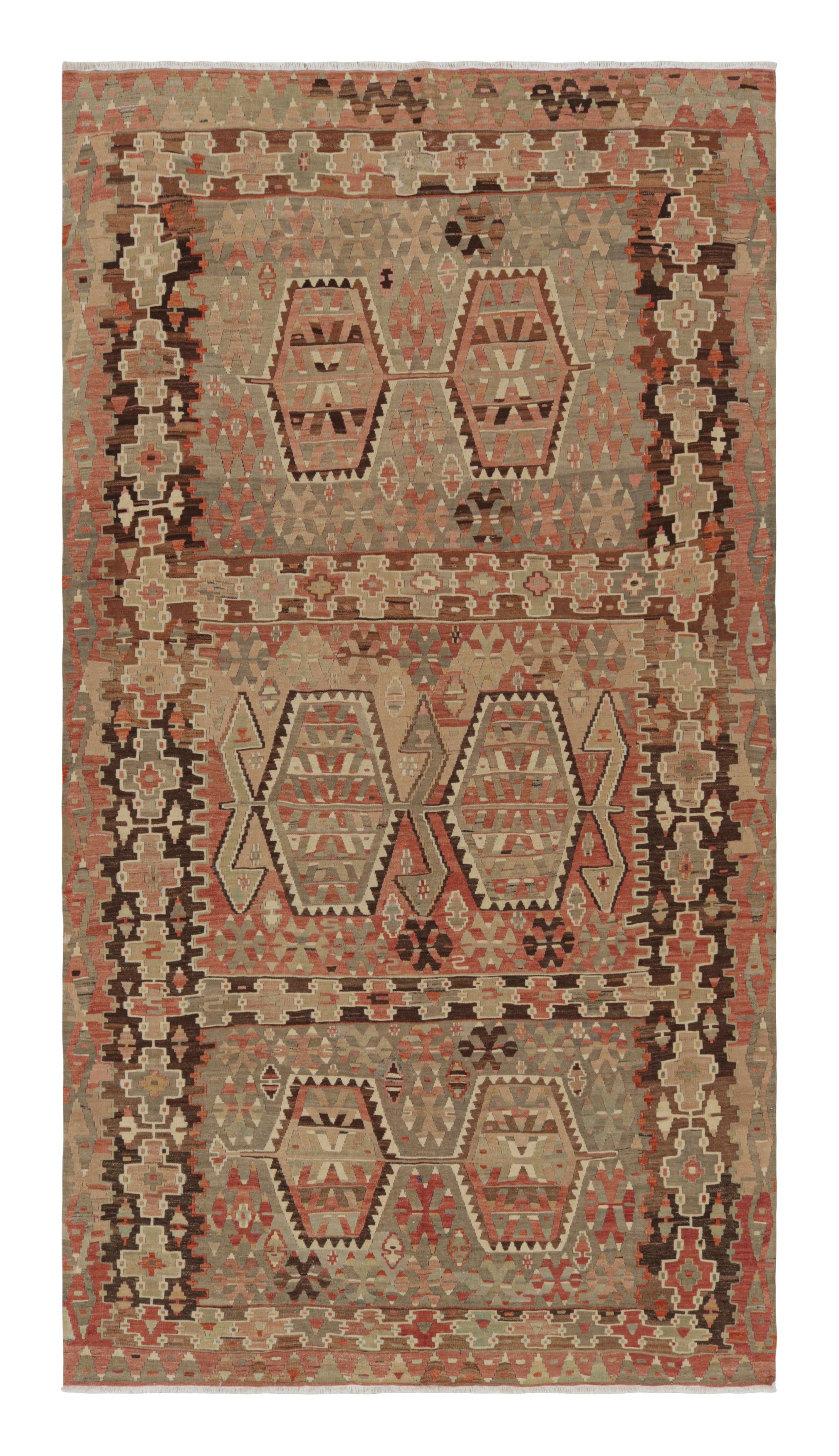 Vintage Esme Beige Blue and Red Wool Kilim Rug by Rug & Kilim