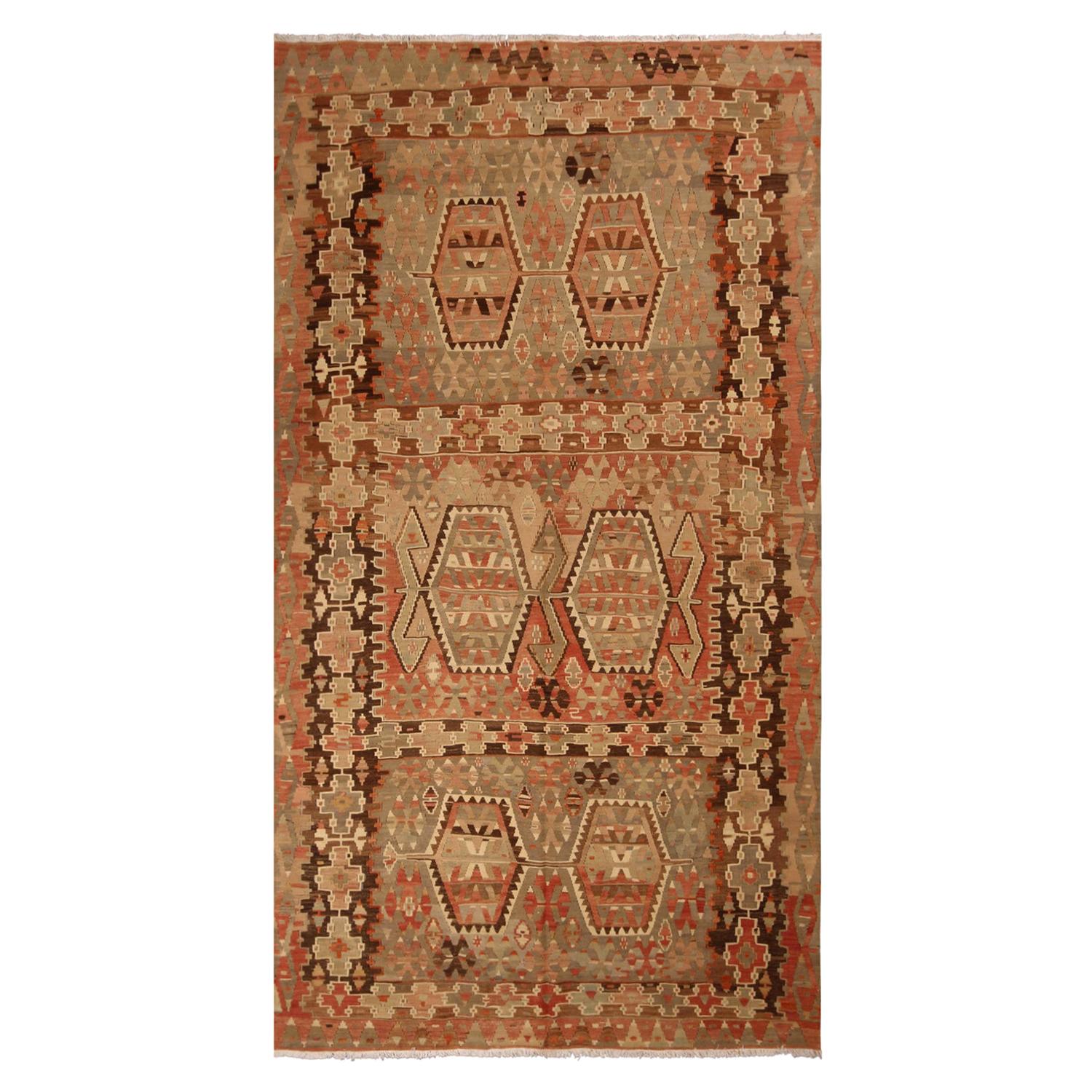 Vintage Esme Beige Blue and Red Wool Kilim Rug by Rug & Kilim