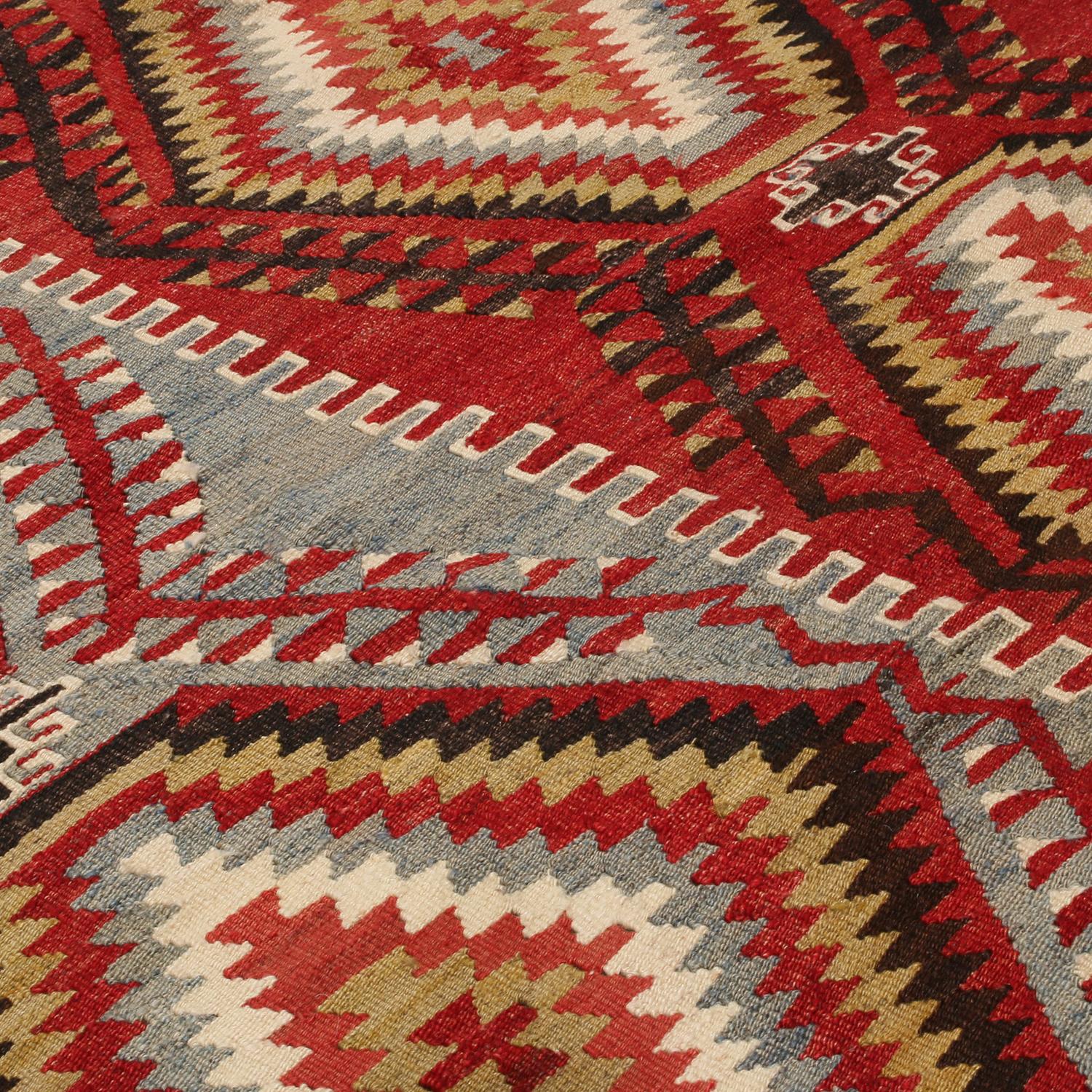 Hand-Woven Vintage Esme Blue Red Wool Rug with Vibrant and Earth Tone Accent by Rug & Kilim For Sale
