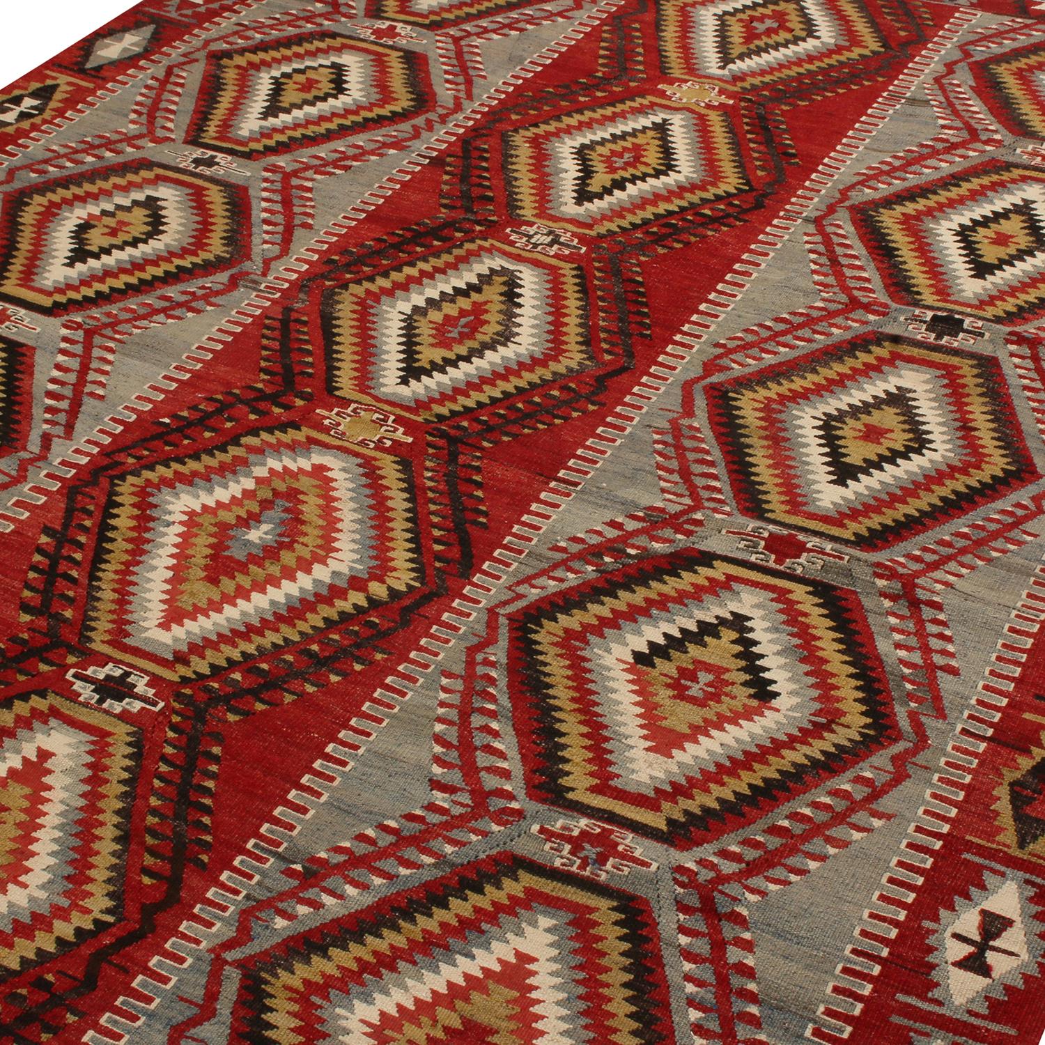 Vintage Esme Blue Red Wool Rug with Vibrant and Earth Tone Accent by Rug & Kilim In Excellent Condition For Sale In Long Island City, NY