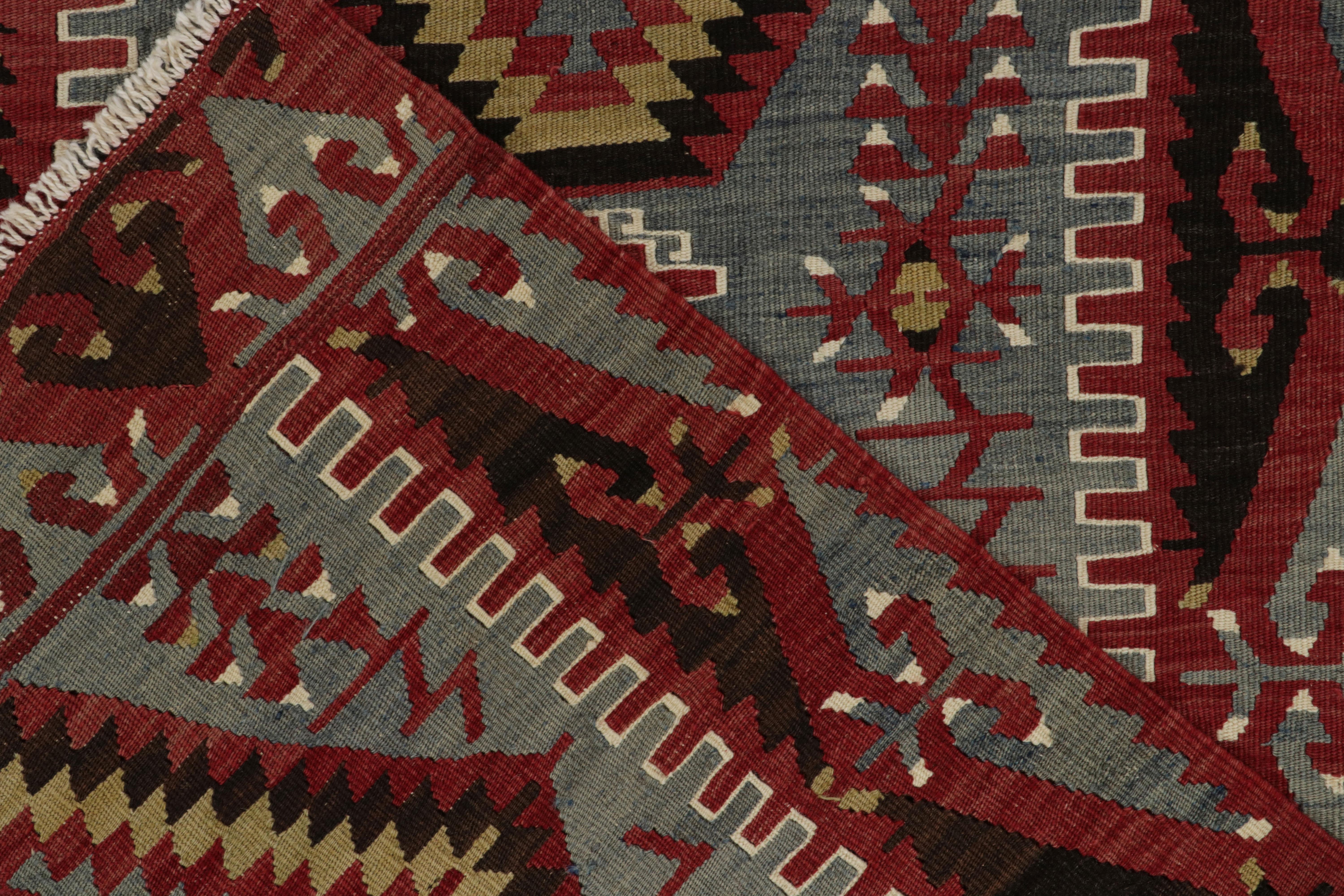 1950s Vintage Kilim in Blue, Red White Tribal Geometric pattern by Rug & Kilim In Good Condition For Sale In Long Island City, NY