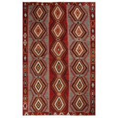 Vintage Esme Blue Red Wool Rug with Vibrant and Earth Tone Accent by Rug & Kilim