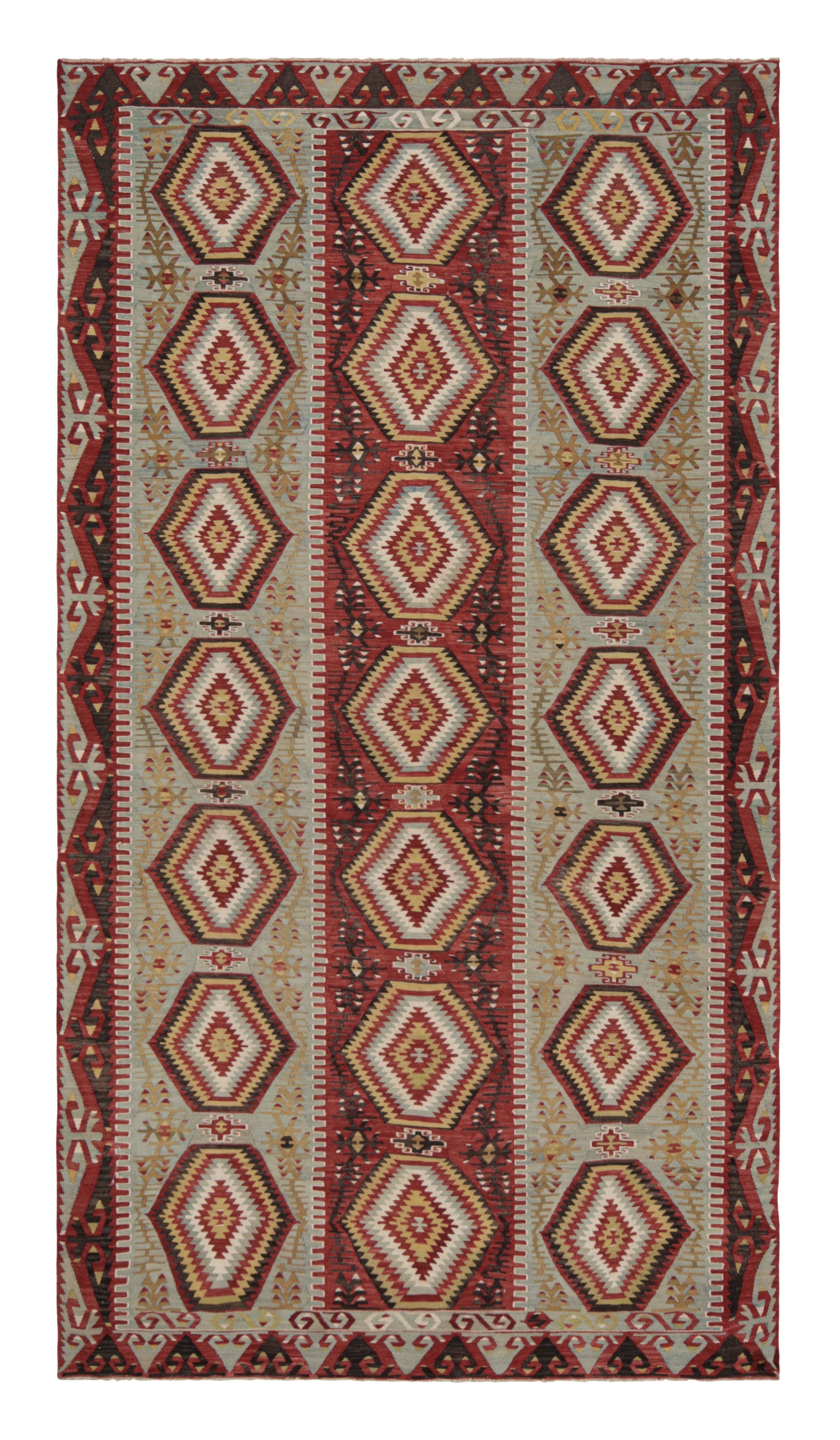 Alfombra vintage Esme de lana verde-azul y acentos en tonos vibrantes y tierra by Rug & Kilim