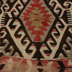 Vintage Esme Red and Brown Wool Kilim Rug with White and Green Accents