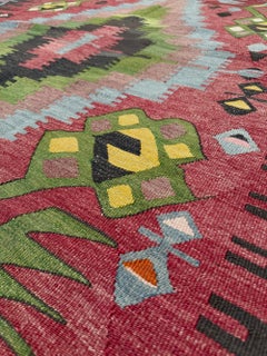 Vintage Esme Turkish Kilim Rug • Handmade Anatolian Tribal Wool Flatweave Carpet