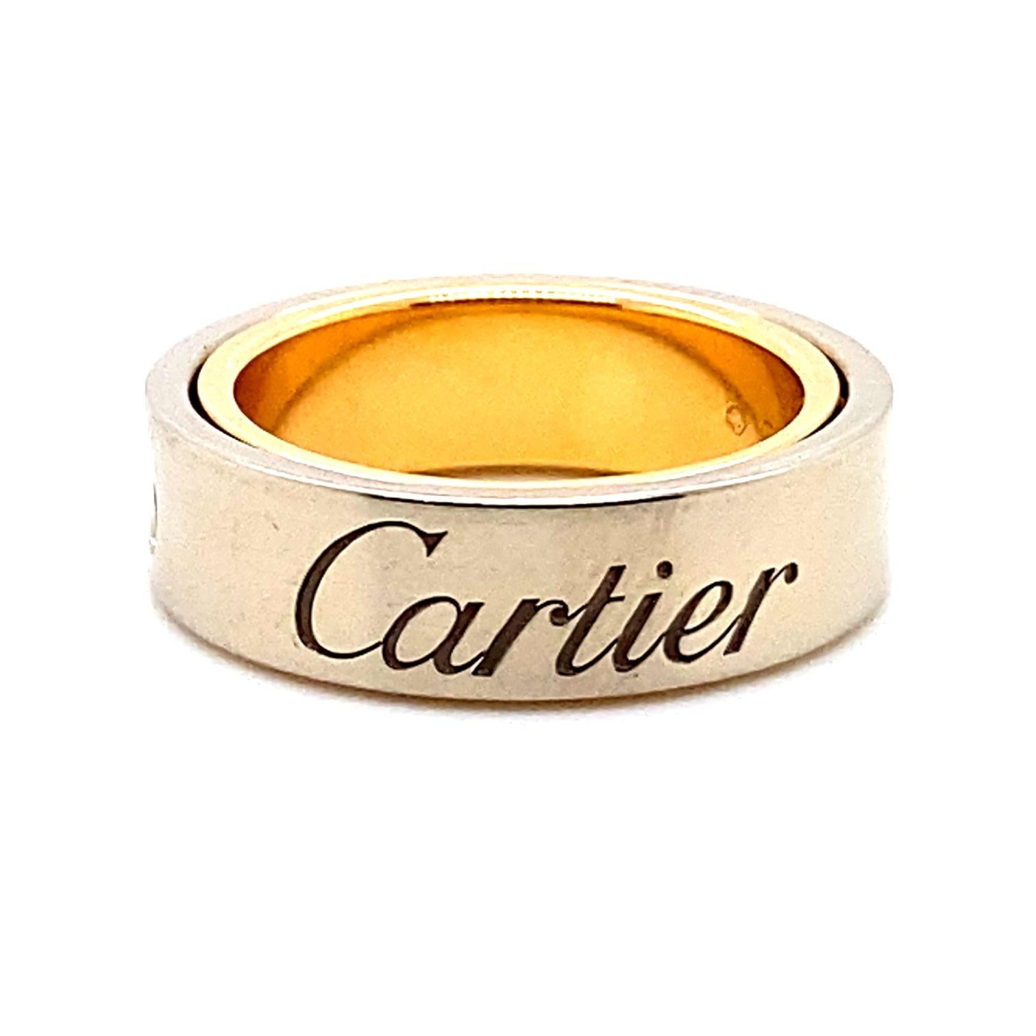 Women's or Men's Vintage Essence De Cartier Love Ring 18 Karat White Rose Gold For Sale