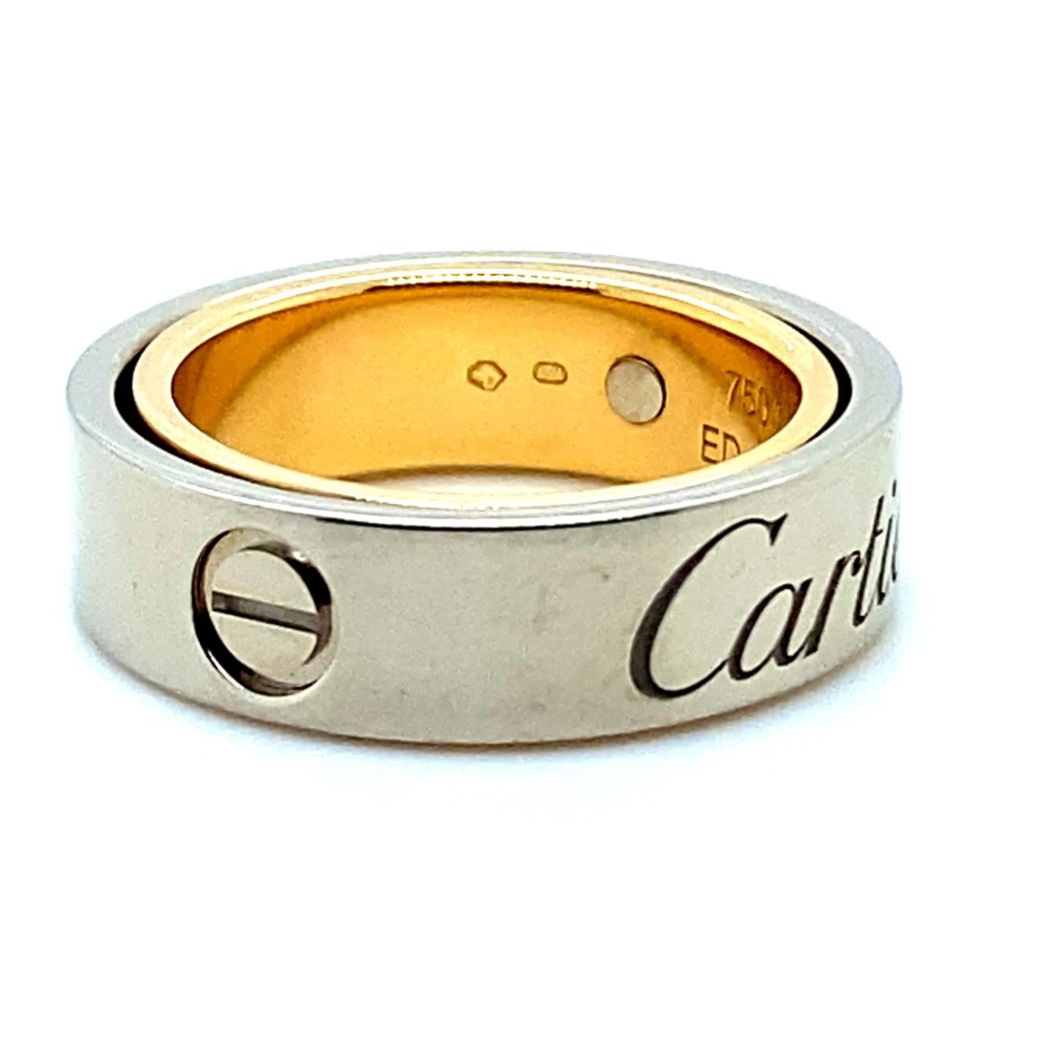 Vintage Essence De Cartier Love Ring 18 Karat White Rose Gold For Sale 1