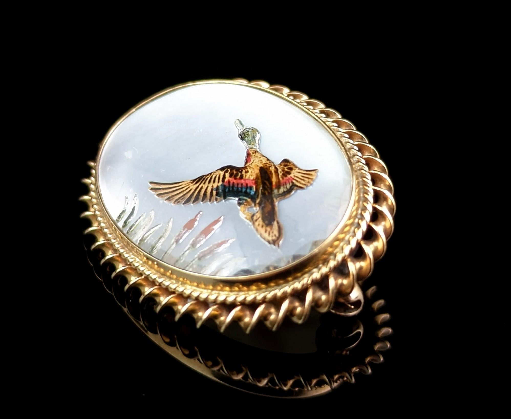 Edwardian Vintage Essex Crystal Flying Duck Brooch, 9Karat Gold  For Sale