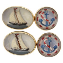 Boutons de manchette vintage Essex Crystal Sailing Boat and Anchor