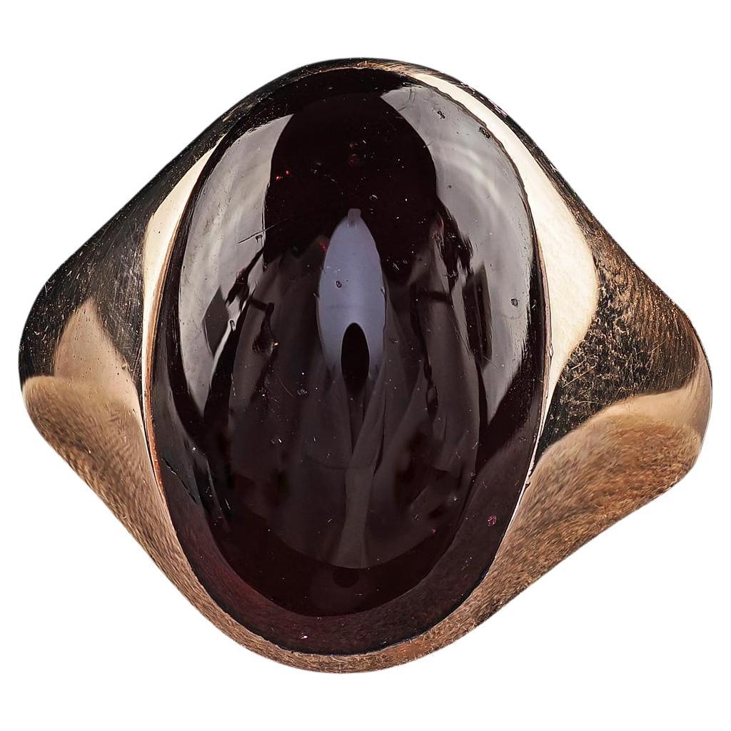 Vintage Estate 10K Rose Gold Cabochon Garnet Flush Set Cocktail Ring
