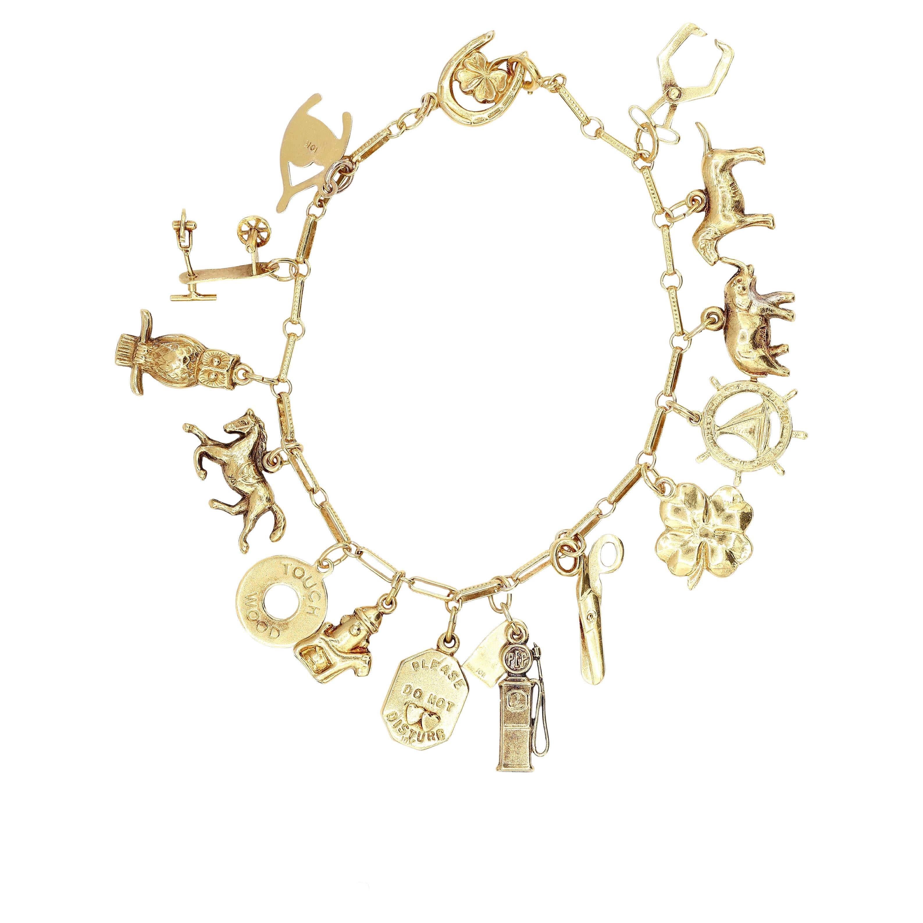 Vintage Estate 10K Yellow Gold Charm Bracelet