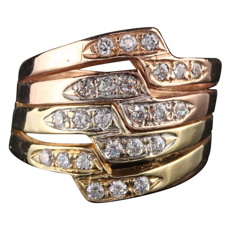 Zweifarbiger Diamantring aus 14 Karat Gold im Nachlassstil im Angebot