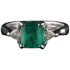 Vintage Estate 14 Karat White Gold Diamond and Emerald Ring