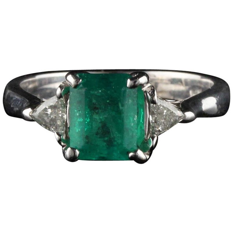 Vintage Estate 14 Karat White Gold Diamond and Emerald Ring For Sale at  1stDibs | antique emerald ring, victorian emerald ring, estate emerald rings  for sale