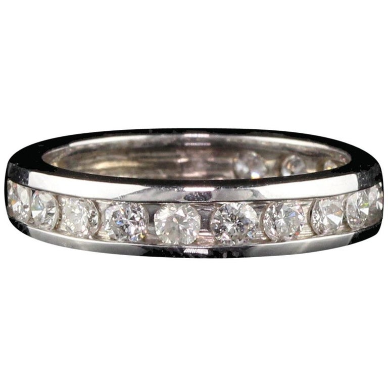 Vintage Estate 14 Karat White Gold Diamond Band For Sale at 1stDibs