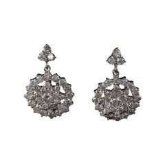 Boucles d'oreilles vintage en or blanc 14 carats avec grappe de diamants