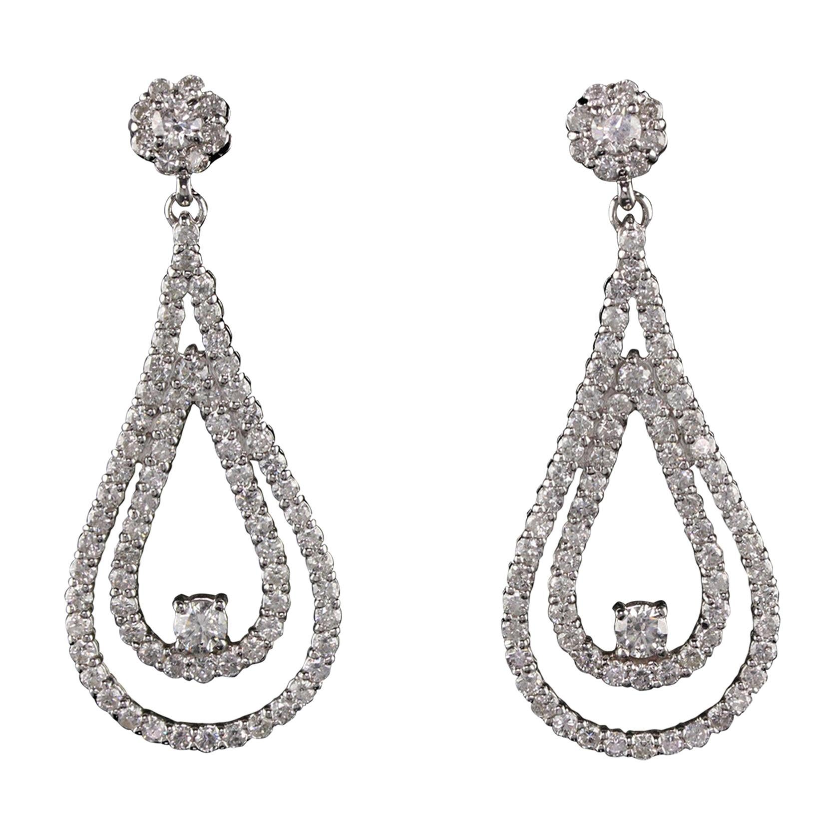 Boucles d'oreilles vintage de succession en or blanc 14 carats avec diamants