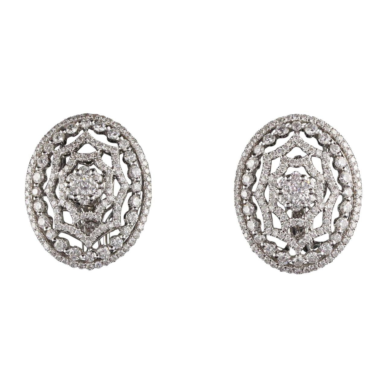 Boucles d'oreilles vintage de succession en or blanc 14 carats avec diamants