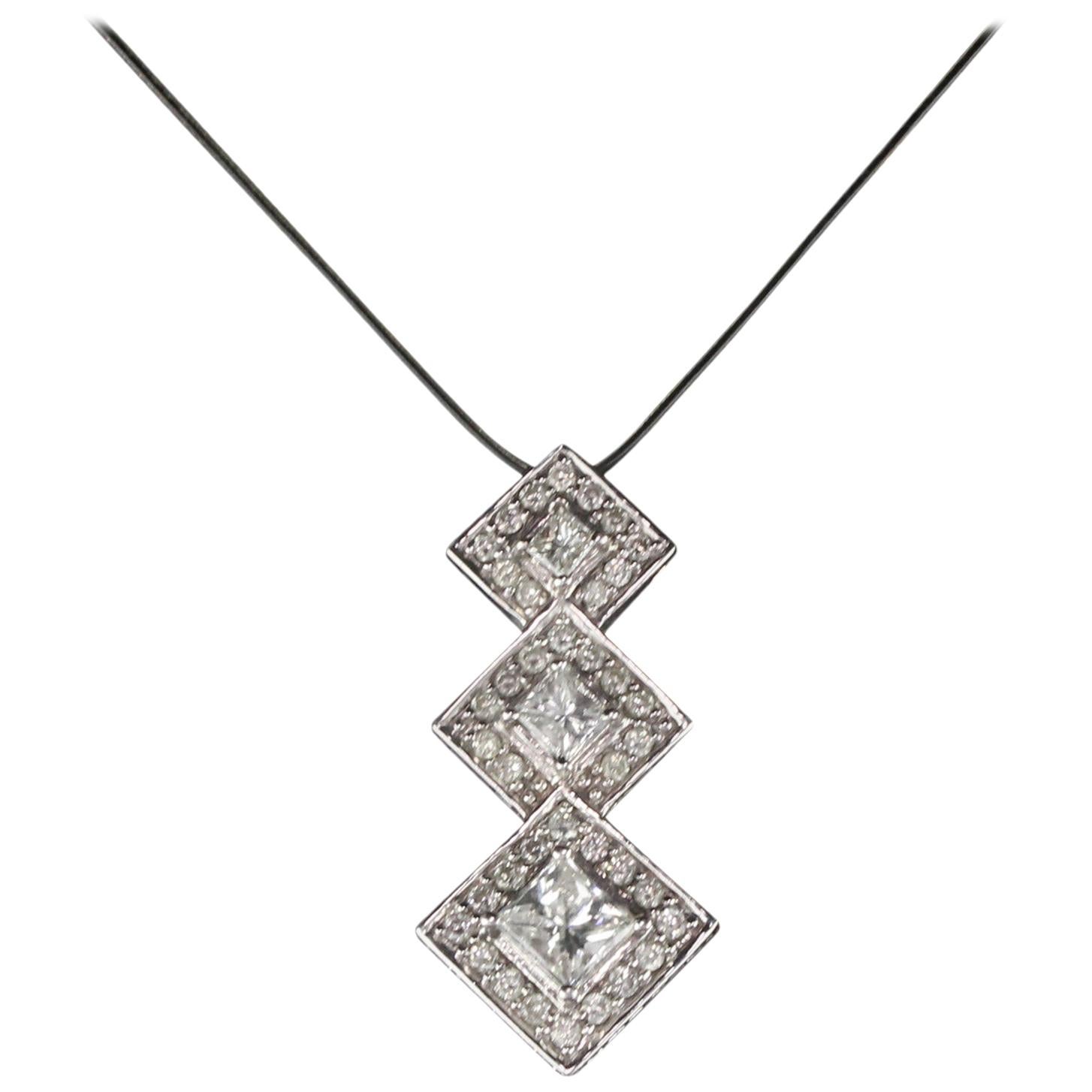 Vintage Estate 14 Karat White Gold Diamond Pendant For Sale