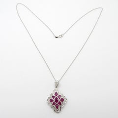 Vintage Estate 14 Karat White Gold Ruby and Diamond Pendant
